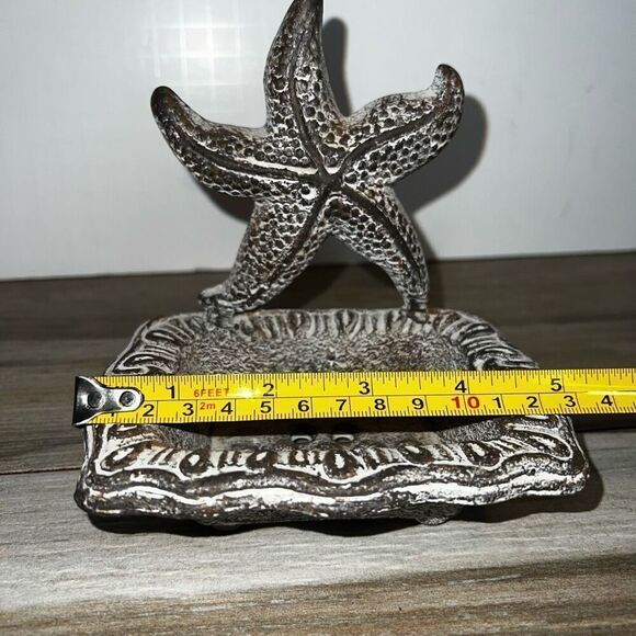 Cast Iron Soap Dish Antiqued White Star Fish Natical Decor Bathroom Kitchen Sink - Picture 4 of 8